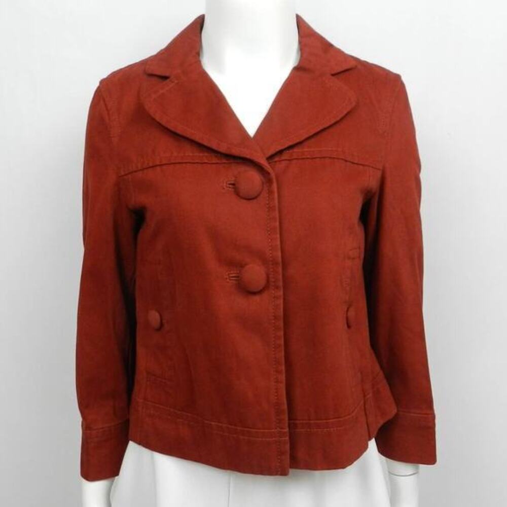 Ann Taylor Twill Peacoat Sz XS Rust Red Cotton Fall Cropped Jacket